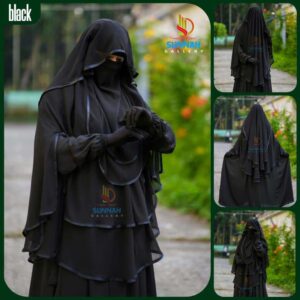 আছিয়া ইনস্ট্যান্ট রেডি হিজাব এবং নিকাব সেট - Black, শিফন জর্জেট