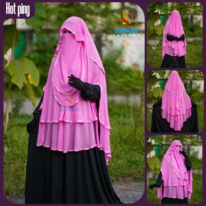 আছিয়া ইনস্ট্যান্ট রেডি হিজাব এবং নিকাব সেট - Hot Pink, শিফন জর্জেট