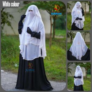 আছিয়া ইনস্ট্যান্ট রেডি হিজাব এবং নিকাব সেট - White, শিফন জর্জেট