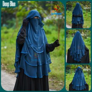 আছিয়া ইনস্ট্যান্ট রেডি হিজাব এবং নিকাব সেট - Deep Blue, শিফন জর্জেট